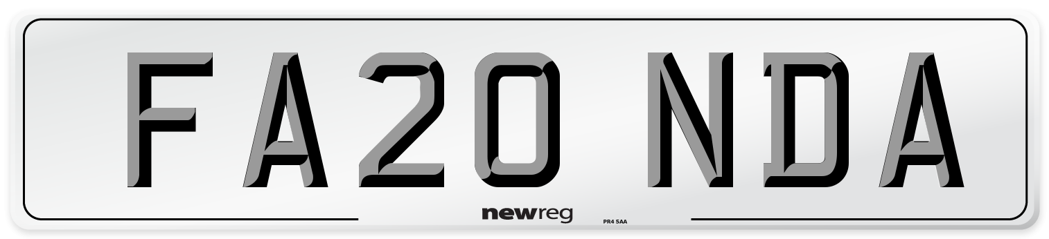 FA20 NDA Number Plate from New Reg